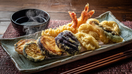 盛り付け美しい天ぷら盛り合わせ