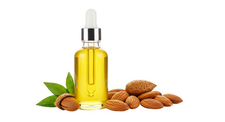 Illustration Almond Oil Dropper Bottle With Leaves Almonds Transparent