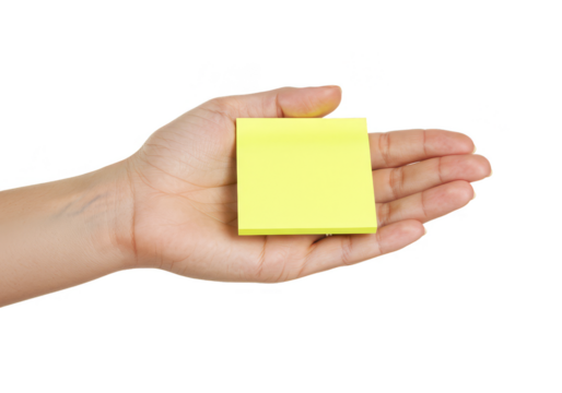 Hand Holding Yellow Sticky Note Memo Isolated on Transparent Background - Powered by Adobe