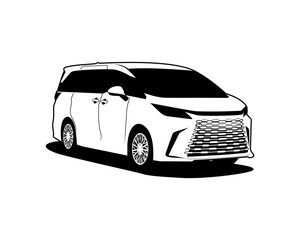 black and white minivan luxury car silhouette vector