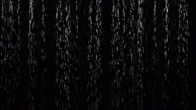 Subtle white light particles softly shimmer and fall vertically like rain on a pure black background, perfect for a modern loop-ready video overlay.

