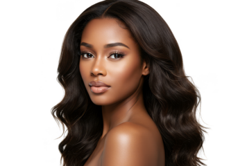 Elegant Portrait of Beautiful Woman with Shiny Hair on Transparent Background