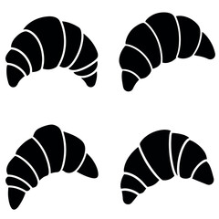 Four Black and White Croissant Pastry Silhouettes, Design Elements on White