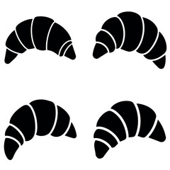 Four Monochrome Croissant Pastries with Separated Segments Isolated on a White Background