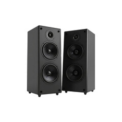Modern black stereo speakers high fidelity audio on transparent background hifi