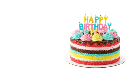 Illustration Happy Birthday Colorful Layered Cake with Candles Design