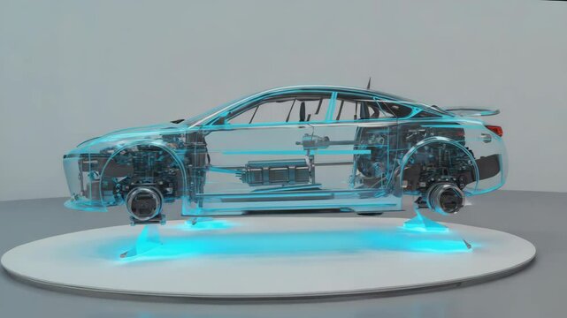 Futuristic Transparent Car Model Displaying Innovative Automotive Technology