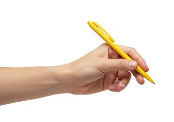 Illustration Hand Writing with Yellow Pen Holding Transparent Background