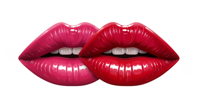 Glossy Lips Illustration in Red and Pink Colors with Transparent Background