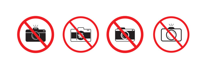 No cameras allowed sign. Red prohibition no camera sign. No taking pictures, no photographs sign.  EPS10
