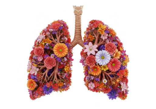 Illustration Lungs Adorned with Flowers Transparent Background Anatomy Design