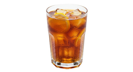 Iced Cola Drink in Glass with Lemon Slice Isolated Transparent Background