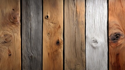 Row of wooden boards with a mix of brown and white. The brown boards are more prominent than the white ones