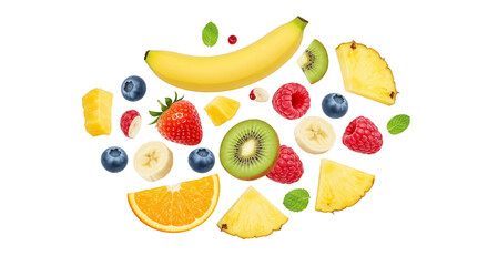 Fototapeta premium Illustration Of Banana Kiwi Pineapple Orange With Healthy Fresh Fruit