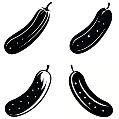 Black and White Cucumber Silhouette Variations Set Against a White Background Square Design