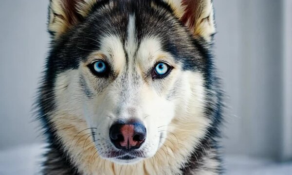 Cute Siberian Husky puppies and adult dogs with striking blue eyes, often portrayed in snowy winter settings, capture their friendly and wolf-like canine beauty 4k video