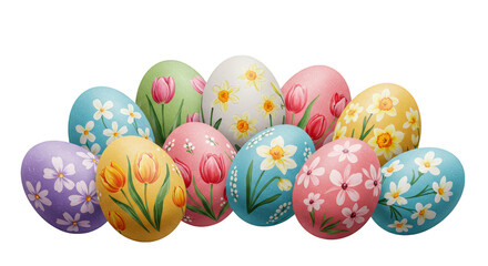 Fototapeta premium Illustration of Colorful Floral Easter Eggs on Transparent Background