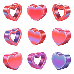 heart, love, valentine, hearts, symbol, vector, shape, illustration, icon, day, romance, 3d, pink, set, red, 