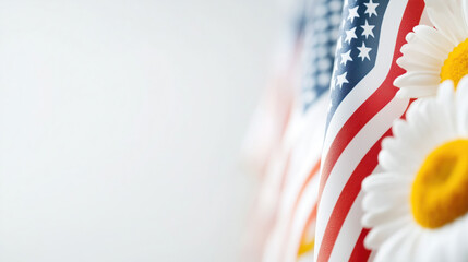 Solemn remembrance at a military cemetery with American flags and flowers on a quiet day