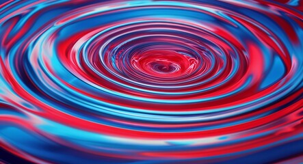 Vibrant Abstract Ripple Effect Artwork with Blue and Red Concentric Circles and Glossy Texture