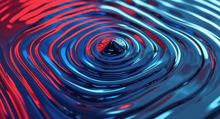 Vibrant Abstract Ripple Effect Artwork with Blue and Red Concentric Circles and Glossy Texture
