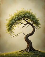 An imaginative artwork of a tree intertwined with a spiral, highlighting a fusion of nature and artistic flair.