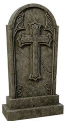 Obraz premium Illustration of Gothic Tombstone Grave with Cross in Stone Cemetery