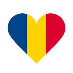 Romania flag heart icon. Country love symbol.