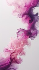 1Abstract Pink and Purple Smoke Wave Artwork with Fluid Motion on White Background in Horizontal Layout