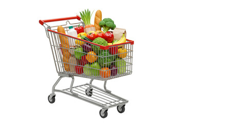 Illustration of Grocery Cart Full of Vegetables and Food with No Background