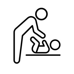 Parent changing baby diaper icon in outline style