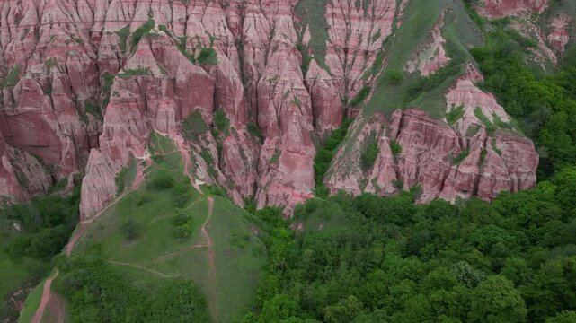 Fantastic aerial view of the pink Rapa Rosie mountain in Romania