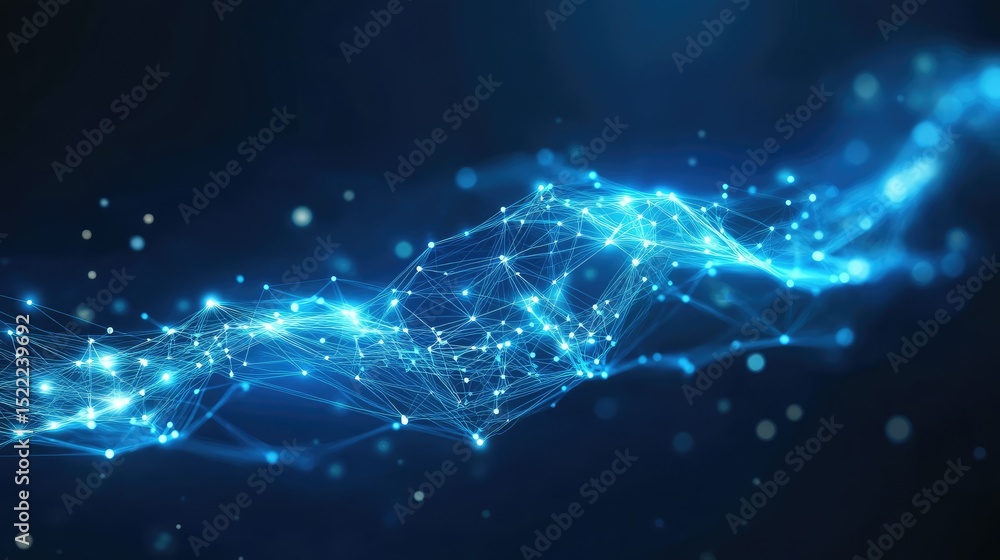 Poster abstract digital background with flowing luminous lines and particles, showcasing a visualization of