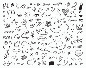 Naklejka premium Hand-Drawn Doodle Arrows, Hearts, Stars, and Scribbles Vector Set Vector
