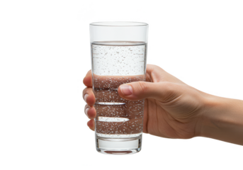 Illustration of Hand Holding Glass of Clear Water on Transparent Background