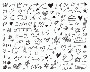 Naklejka premium Cute Hand-Drawn Symbols and Arrows Collection for Notes and Design Vector