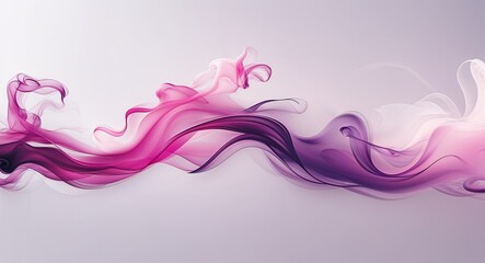 1Abstract Pink and Purple Smoke Wave Artwork with Fluid Motion on White Background in Horizontal Layout