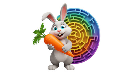 Illustration of a Cute Bunny Holding Carrot with Colorful Maze Design