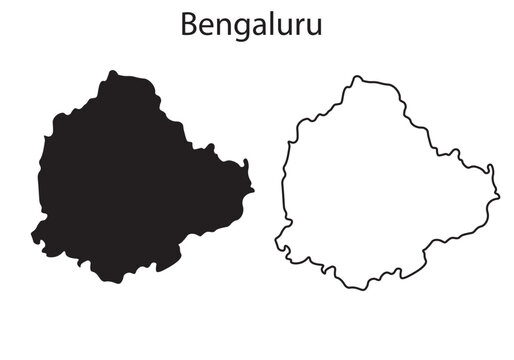 Minimal Bengaluru map silhouette vector in black. Simple outline of India&rsquo;s tech capital, perfect for infographics, prints, and design use.