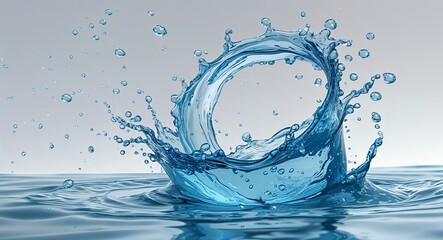 High Resolution Water Splash Photo with Crown Shape on Reflective Surface and Soft Blue Background