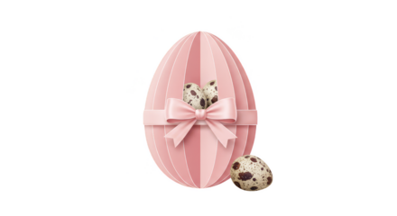 Illustration of Quail Eggs with Pink Bow in Pink Paper Easter Egg