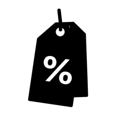 Silhouette of discount tag with percentage symbol on white background, savings concept