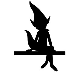 Playful elf silhouette sitting on a shelf, Christmas decoration