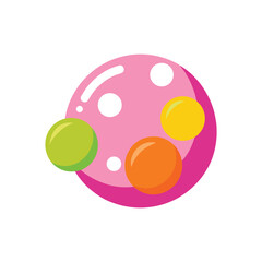 Cartoon planet with orbiting spheres colorful abstract vector illustration