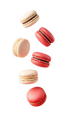 Obraz premium Illustration of Falling Macarons Sweets Cookies on Black Background