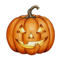 Illustration of Orange Halloween Pumpkin Carved Jack O Lantern Glowing