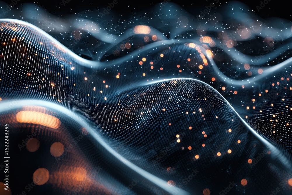 Wall mural abstract digital waveform with glowing particles and dynamic light effects in a futuristic technolog