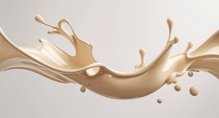 Creamy Beige Liquid Splash Artwork with Glossy Texture and Elegant Motion on White Background