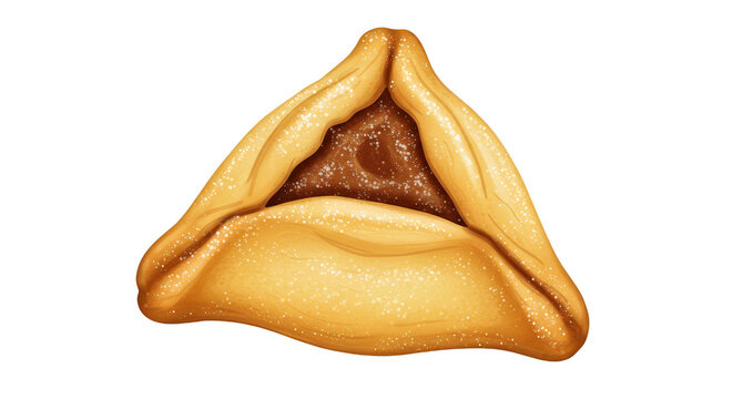 Illustration of Golden Hamantaschen Purim Cookie with Jam on Transparent