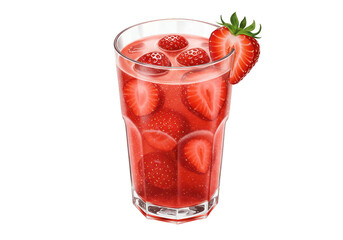 Illustration of Red Strawberry Cocktail Drink with Ice and Transparent Background